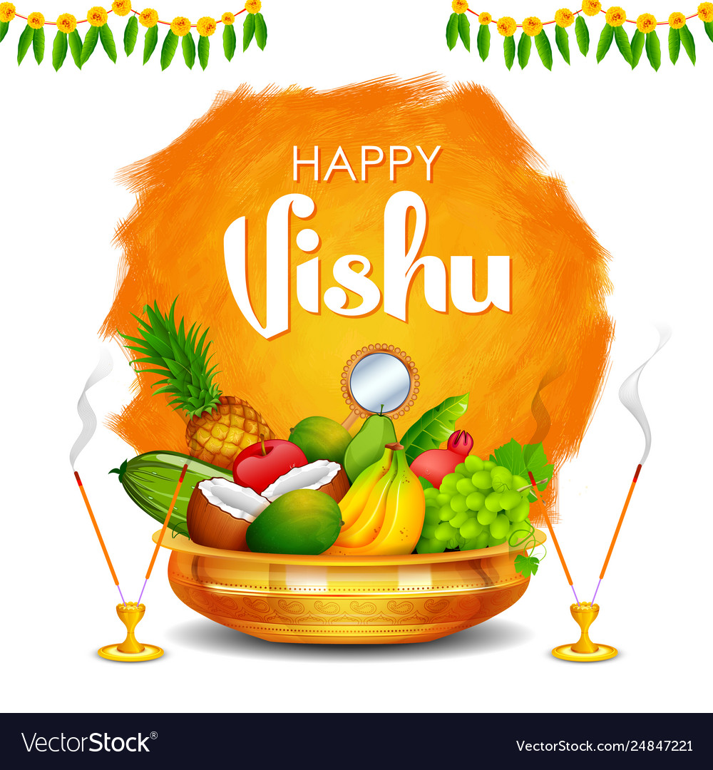 Happy vishu new year hindu festival celebrated Vector Image