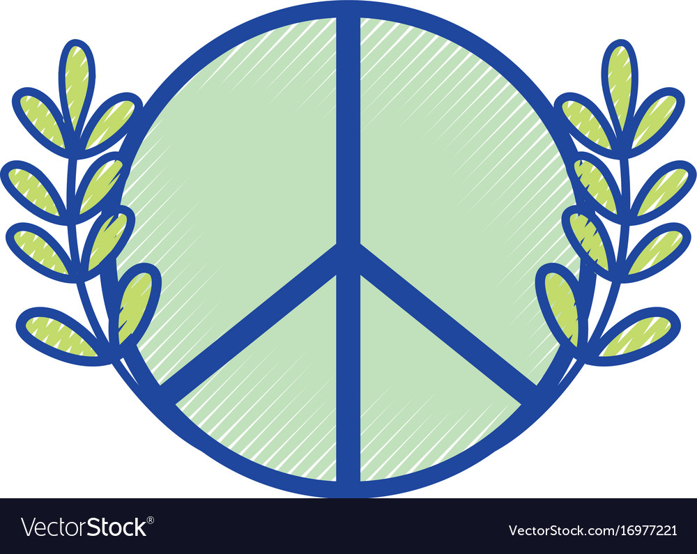 Hippie emblem and branches with leaves design