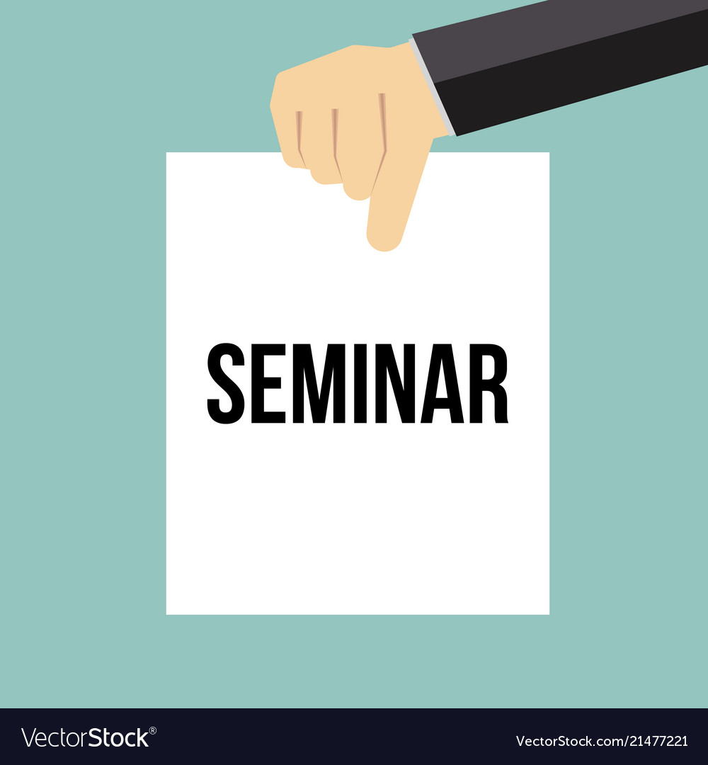 Man showing paper seminar text vector image Man showing paper seminar text