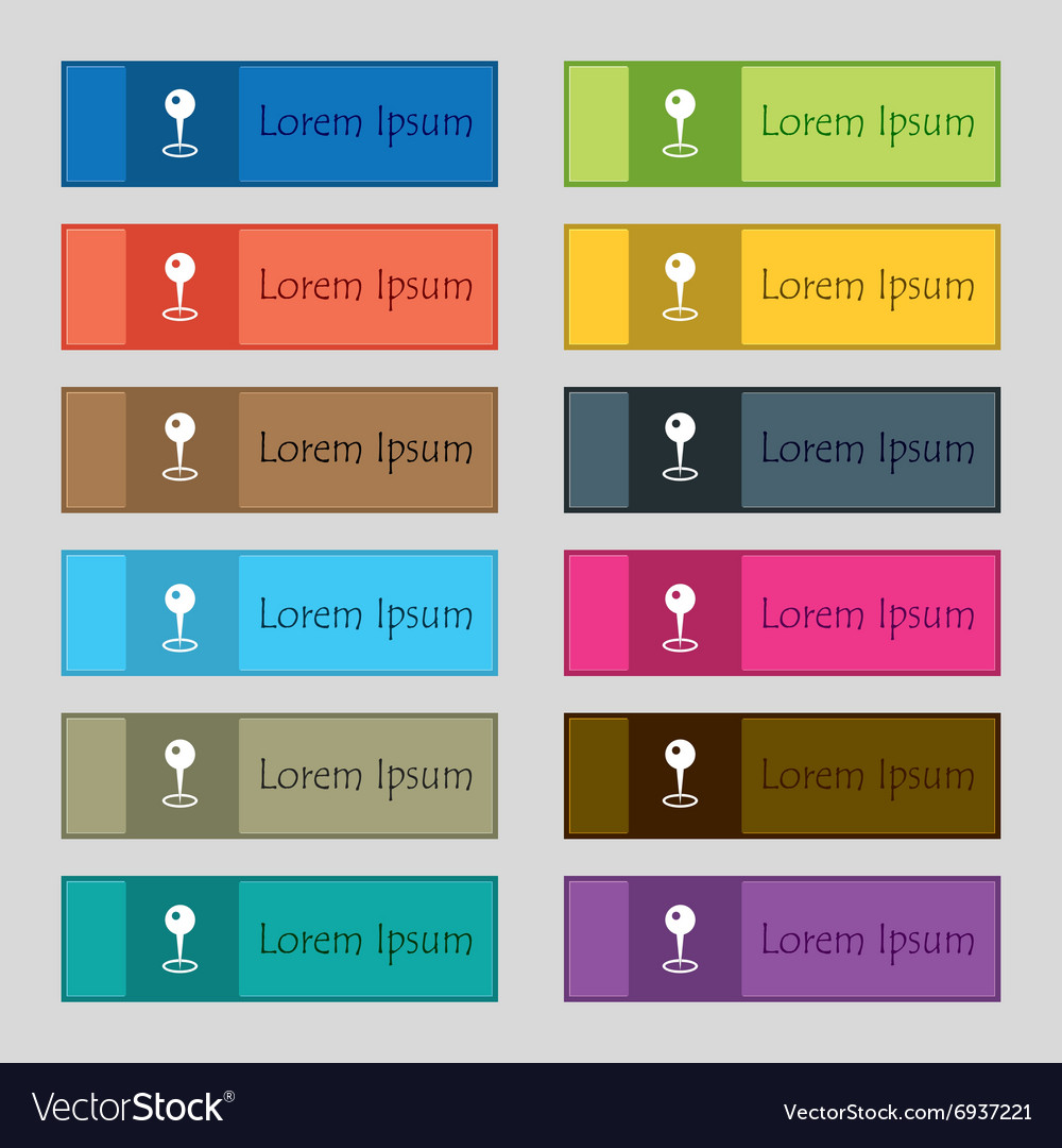 Map pointer icon sign set of twelve rectangular
