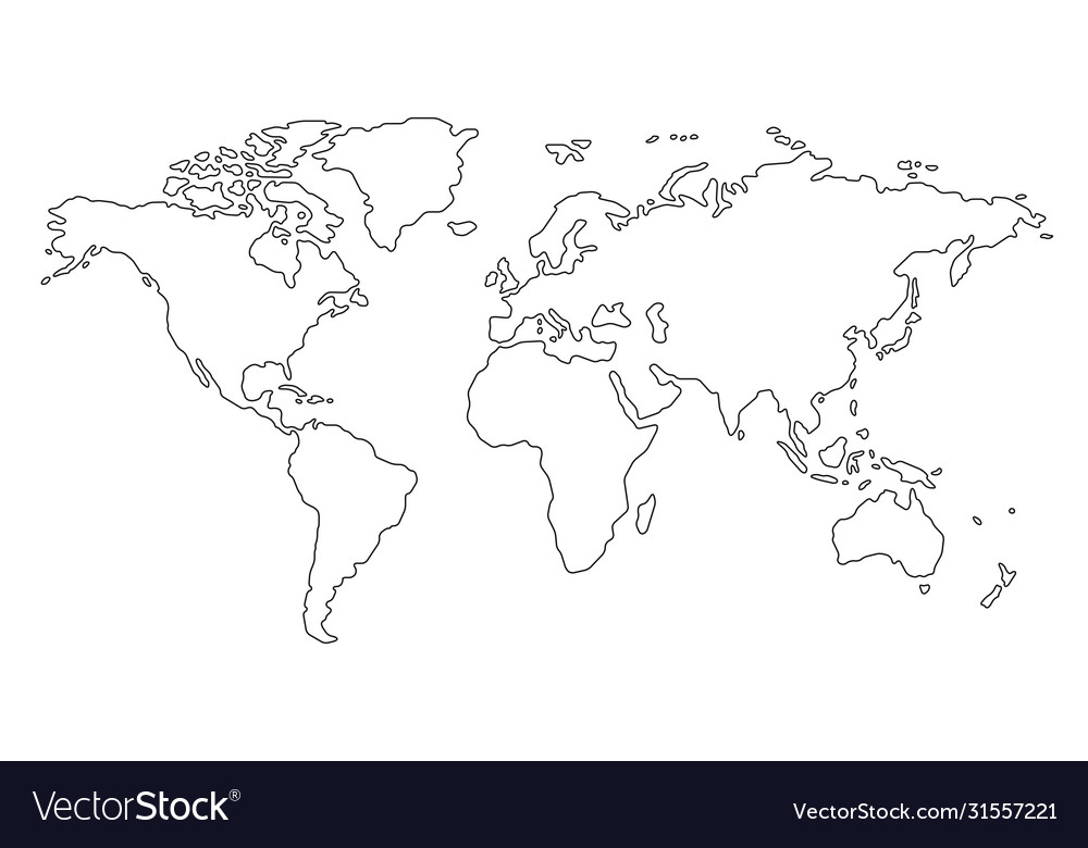 Outline World Map On White Background Royalty Free Vector