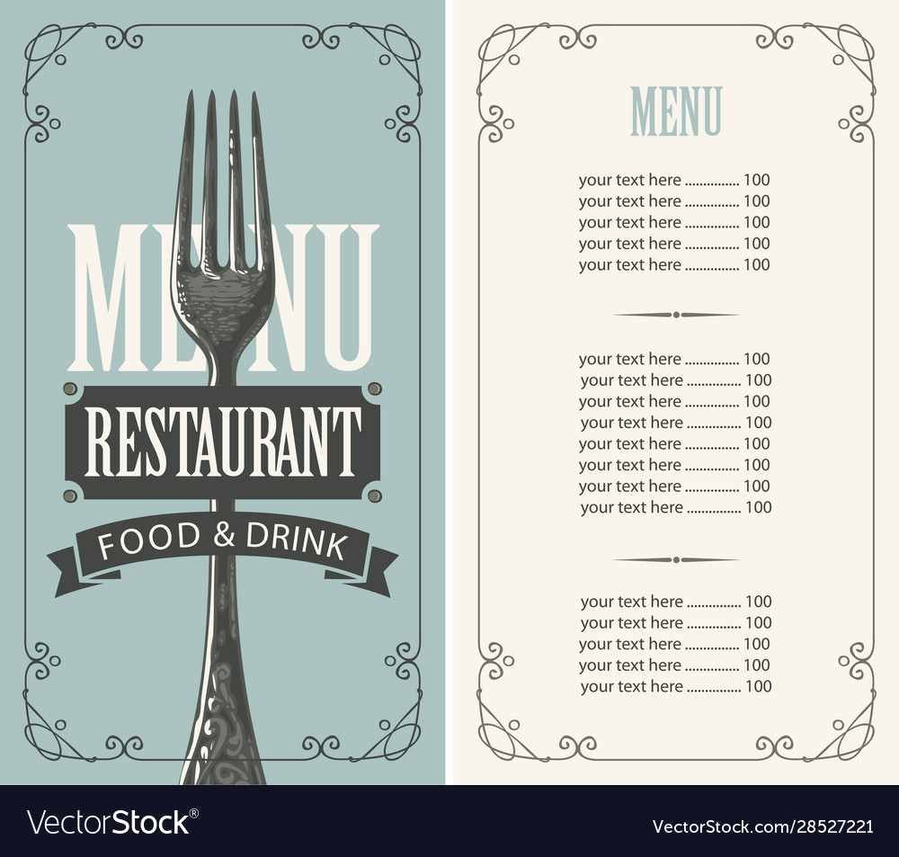 Restaurant menu with price list and realistic fork