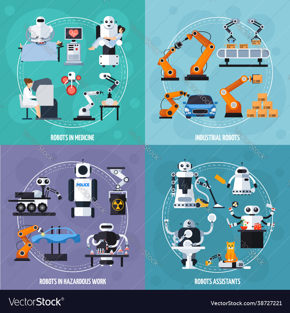 Robots concept icons set vector image Robots concept icons set