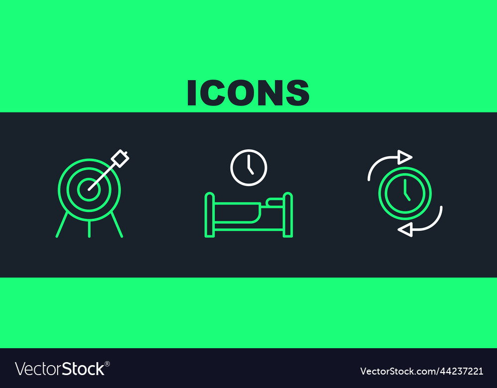 Set line clock with arrow target sport and time vector image Set line clock with arrow target sport and time