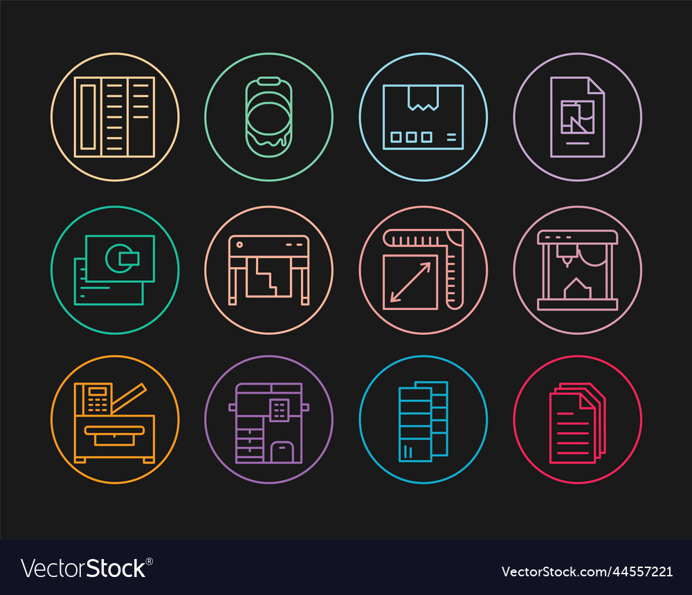 Set line file document 3d printer carton Vector Image Set line file document 3d printer carton
