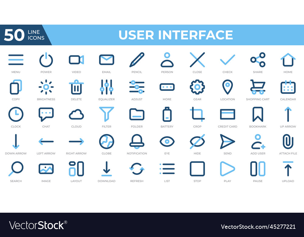 Set of 50 user interface icons in colored line vector image Set of 50 user interface icons in colored line