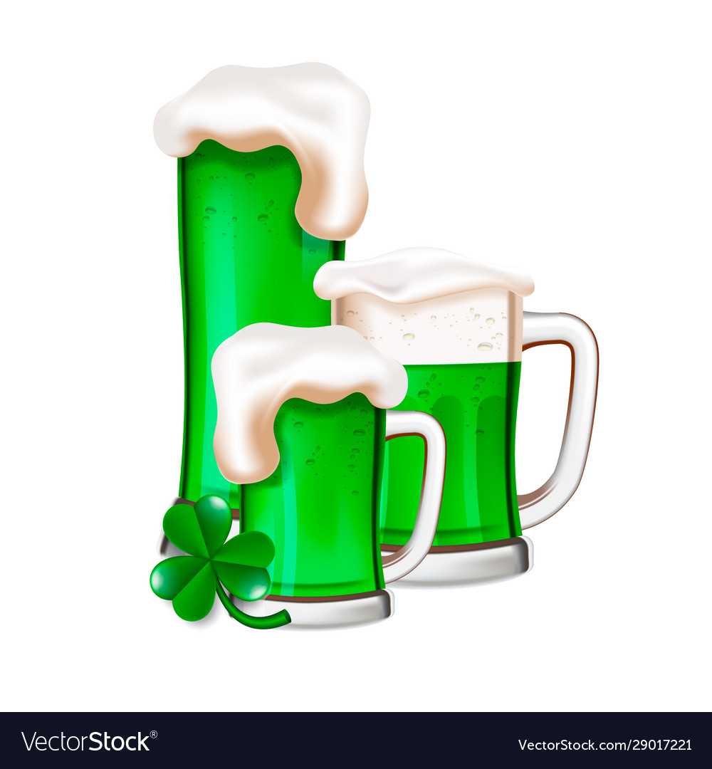 St patricks day green beers with shamrock