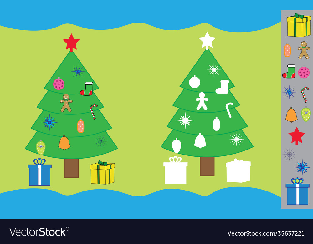 Stickers game with new year christmas tree Vector Image