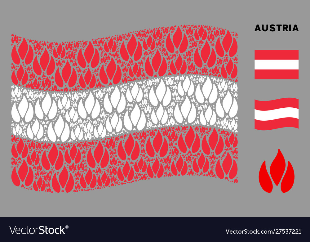 Waving austrian flag mosaic fire icons vector image Waving austrian flag mosaic fire icons