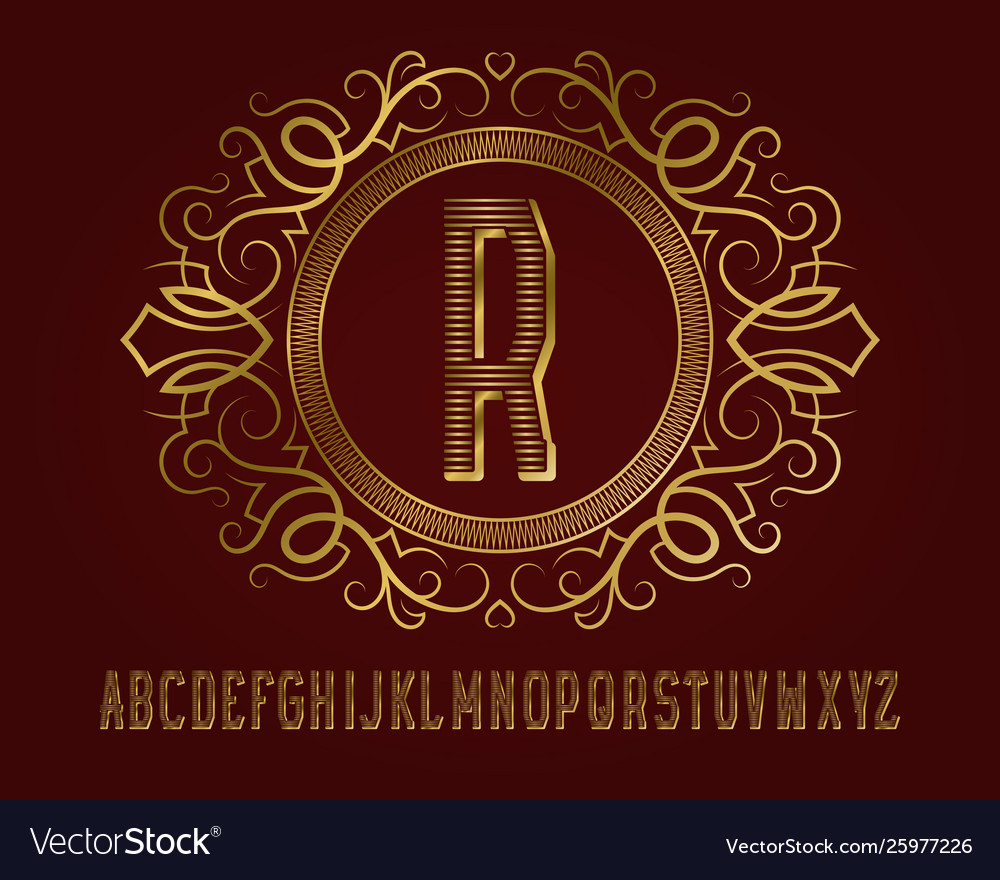 Golden monogram template in patterned elliptic vector image Golden monogram template in patterned elliptic