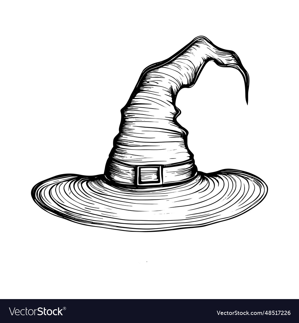 Halloween witch hat sketch Royalty Free Vector Image