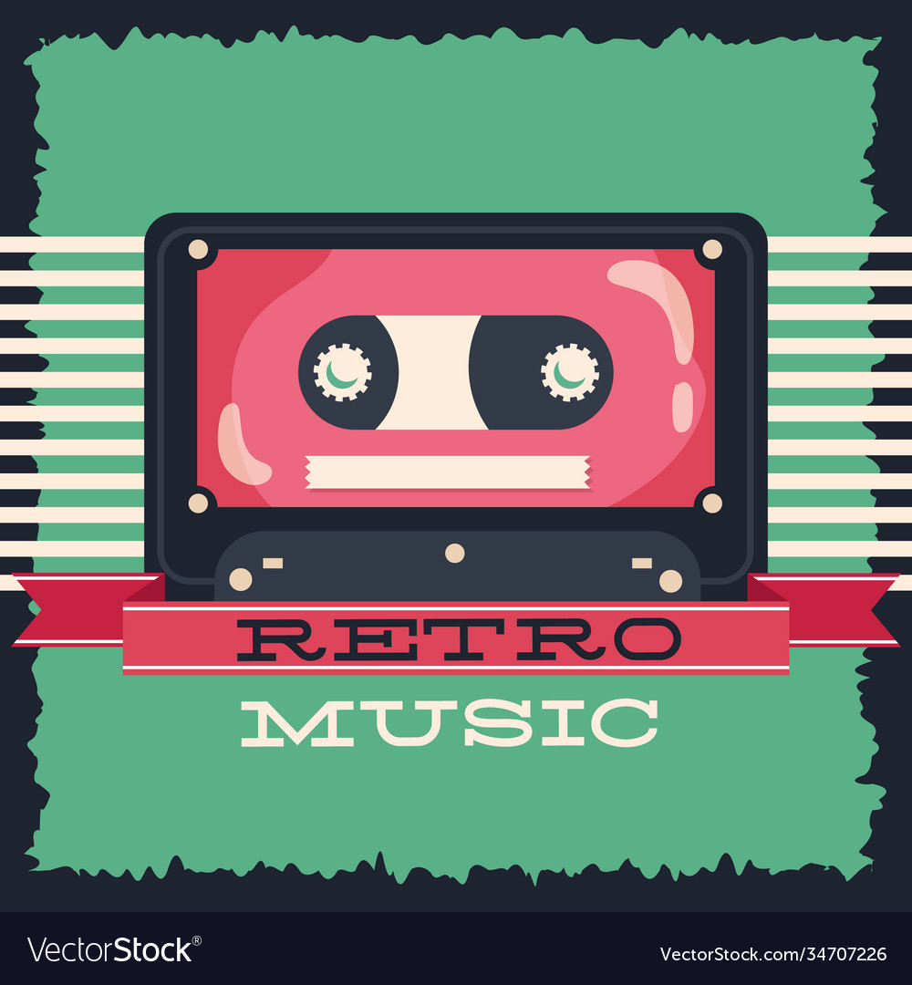 Music poster retro style with cassette Royalty Free Vector