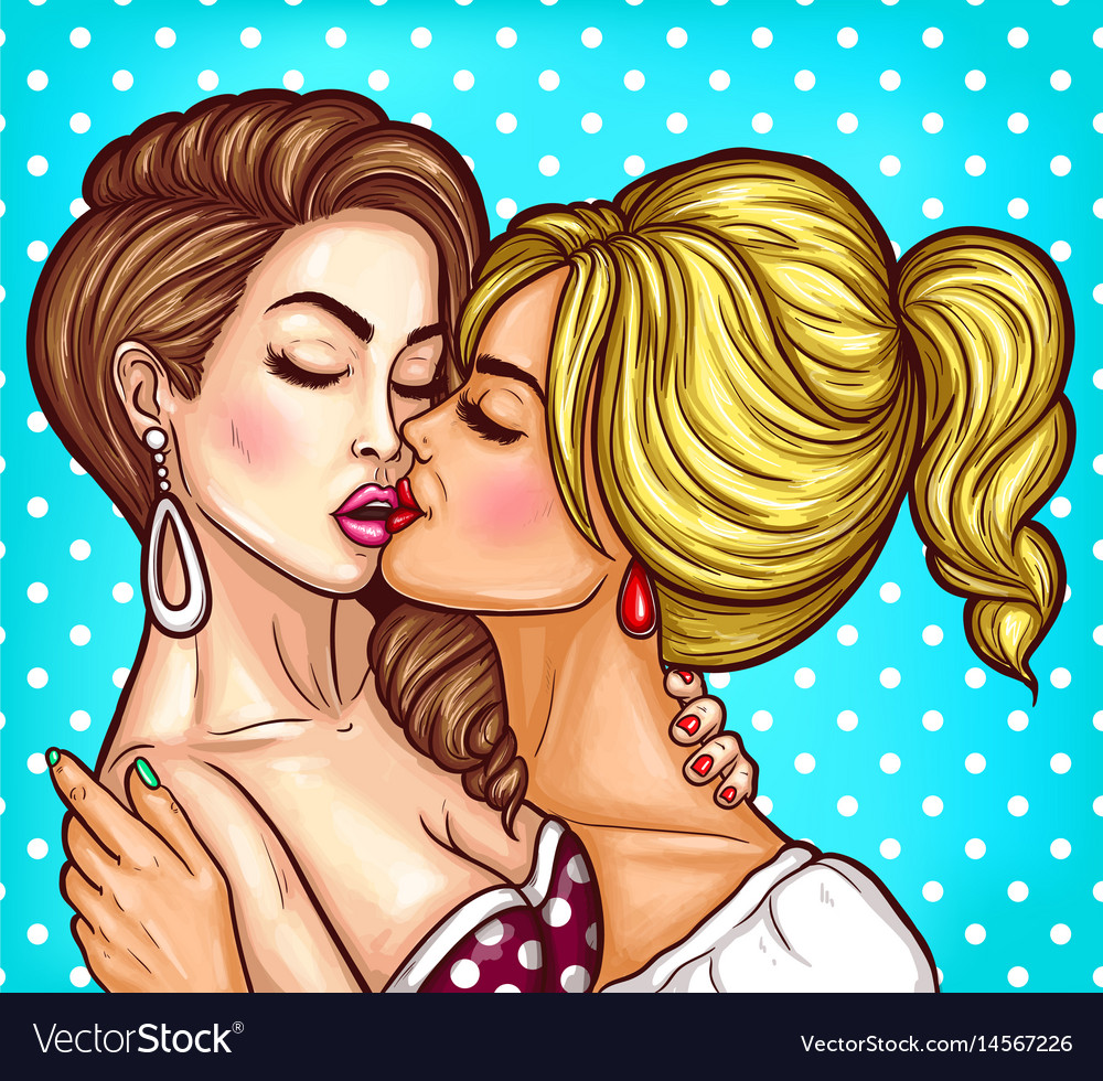 Pop Art Two Young Sensual Girls Kissing On Vector Image