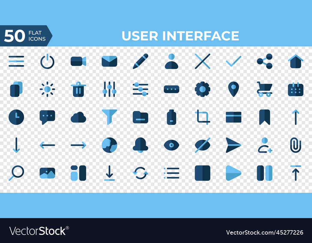 Set of 50 user interface icons in flat style menu