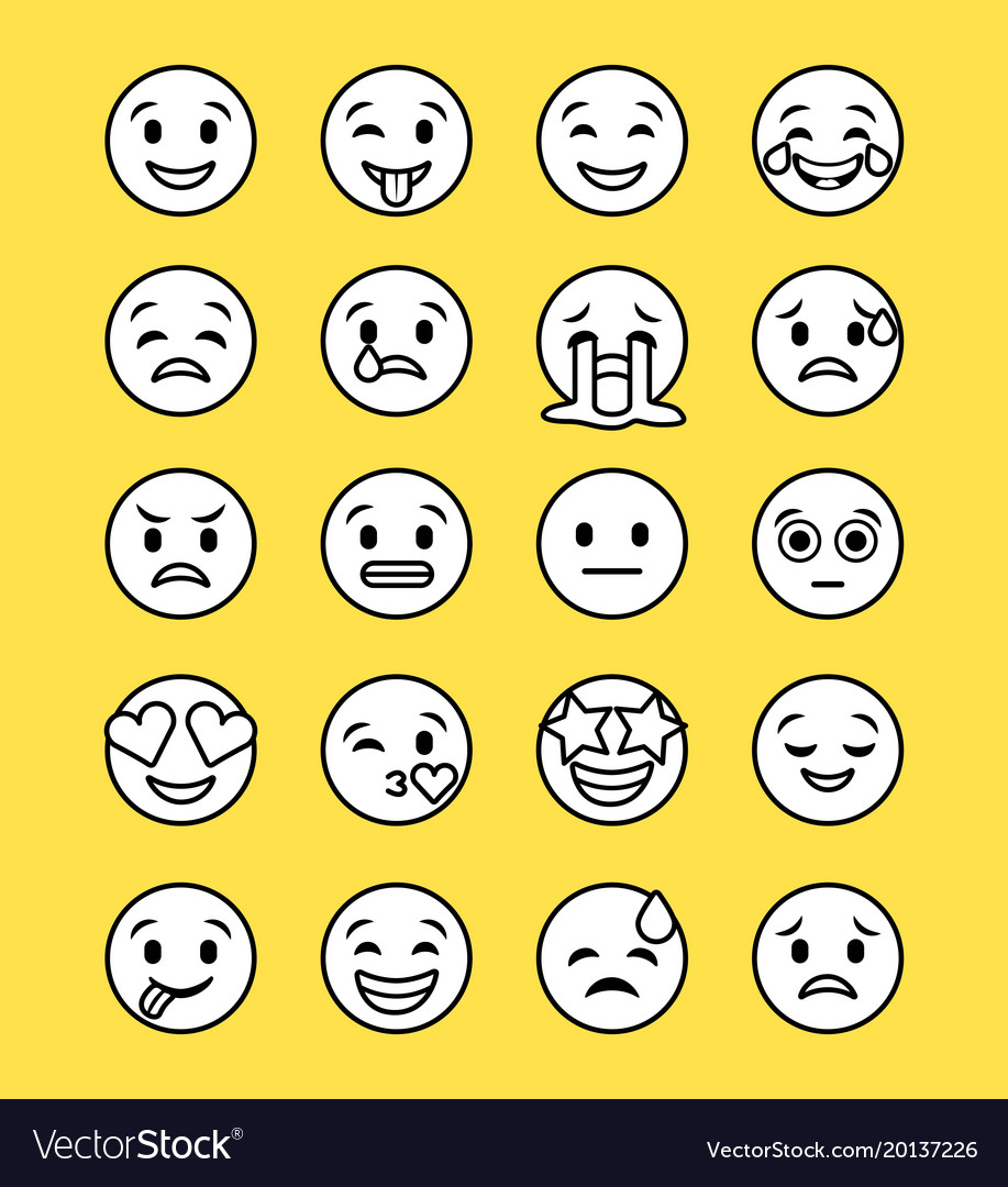 Set of smiley icons with different face expression