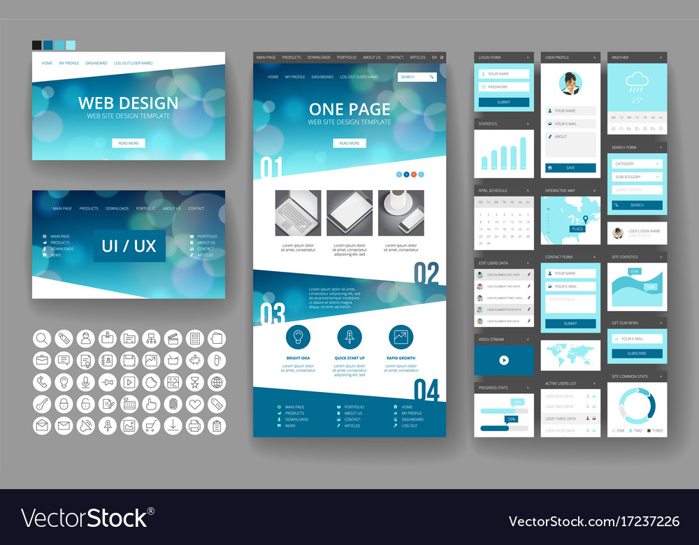 Website design template and interface elements Vector Image