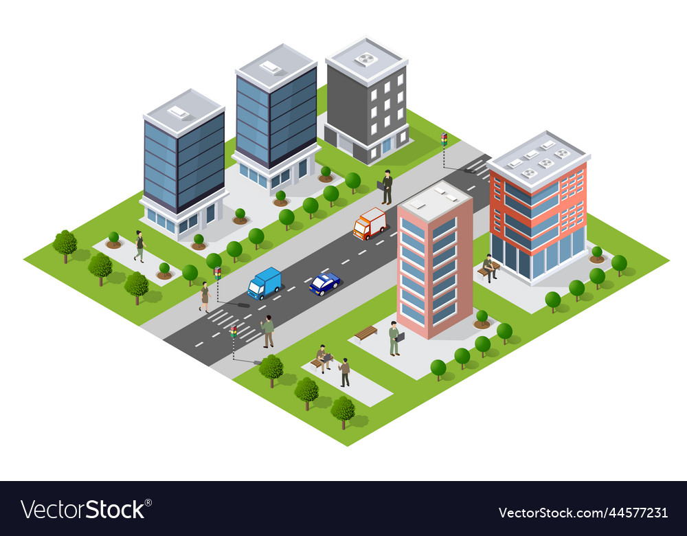 An isometric 3d of a city urban scene Royalty Free Vector