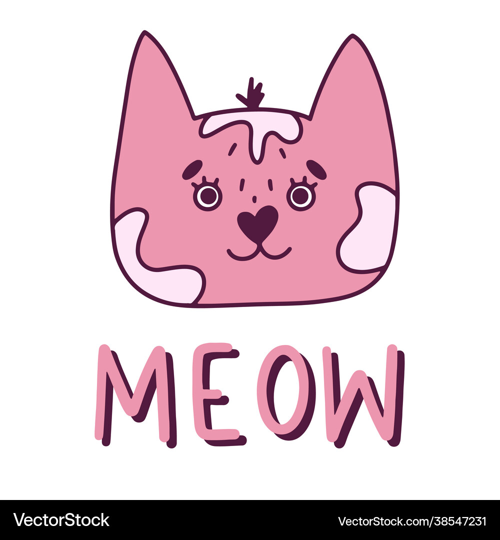 Cat face and meow inscription Royalty Free Vector Image