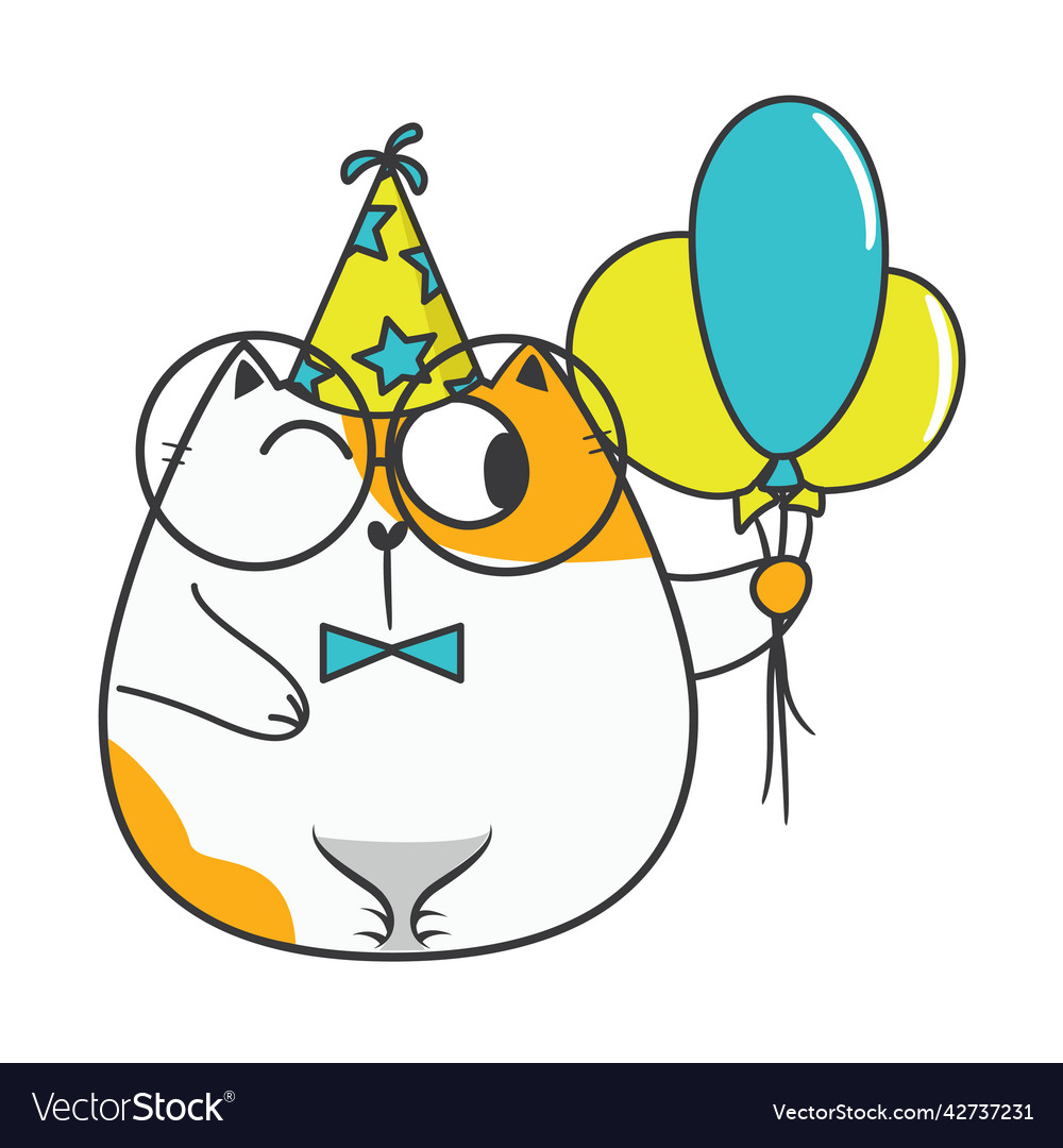 Fat cat birthday party doodle Royalty Free Vector Image