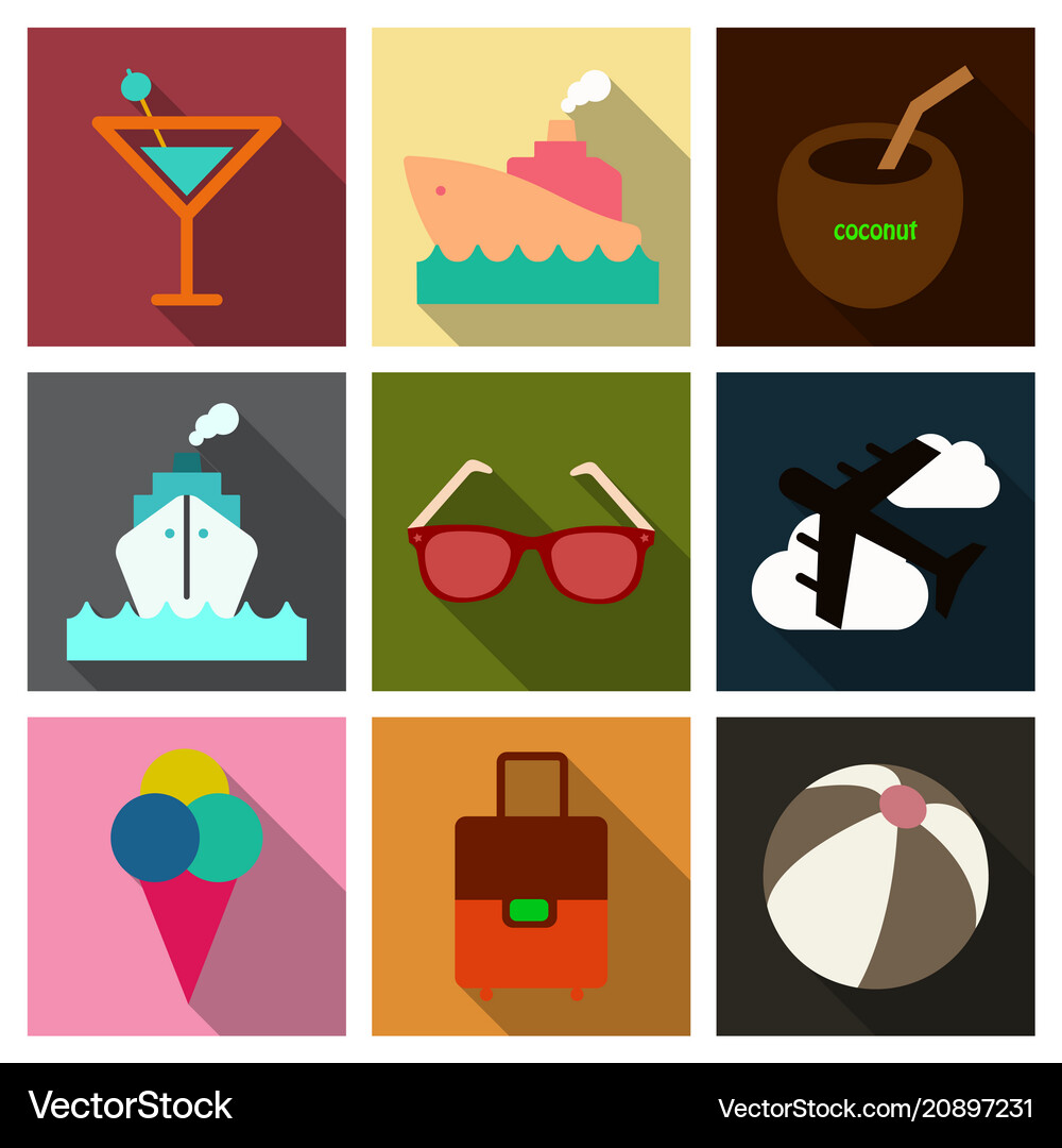 Flat icons set with long shadow effect Royalty Free Vector