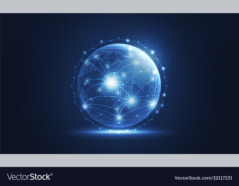 Global network technology background with world vector image Global network technology background with world