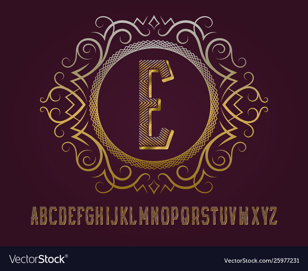 Golden monogram template in round patterned frame vector image Golden monogram template in round patterned frame