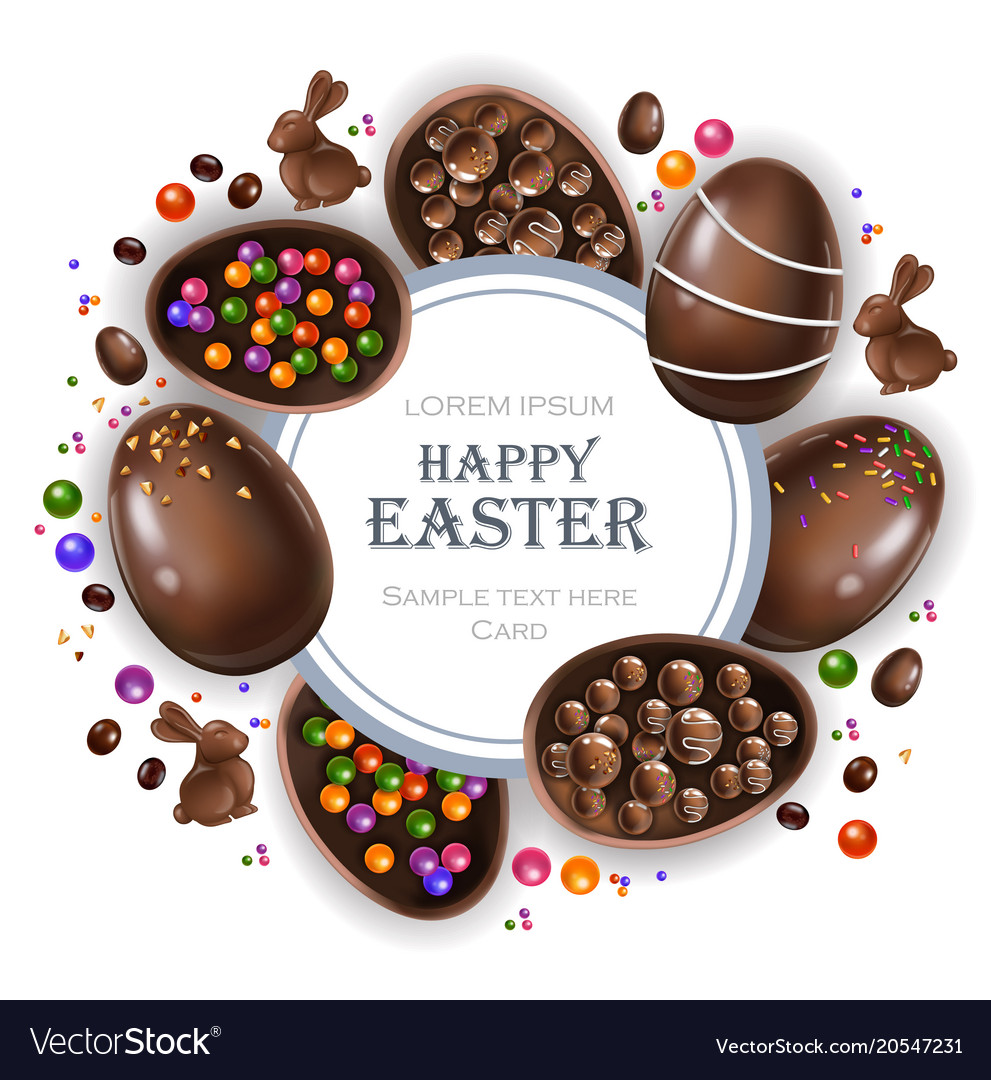 Happy easter round card with chocolate bunny and Vector Image