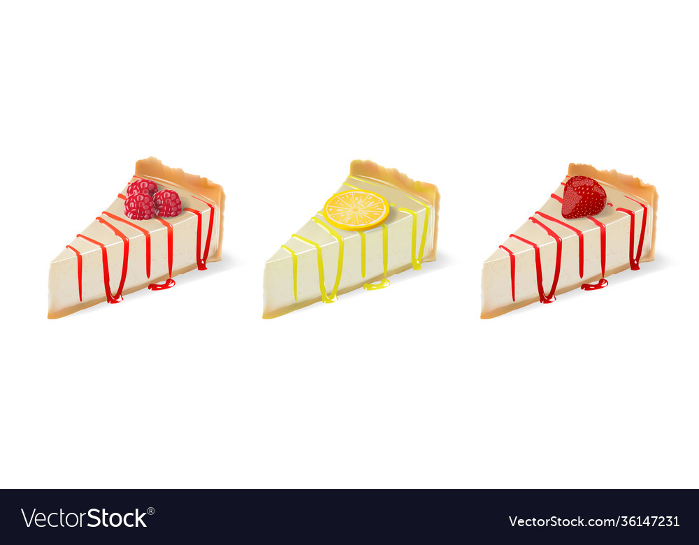 Realistic cheesecake slices with raspberry