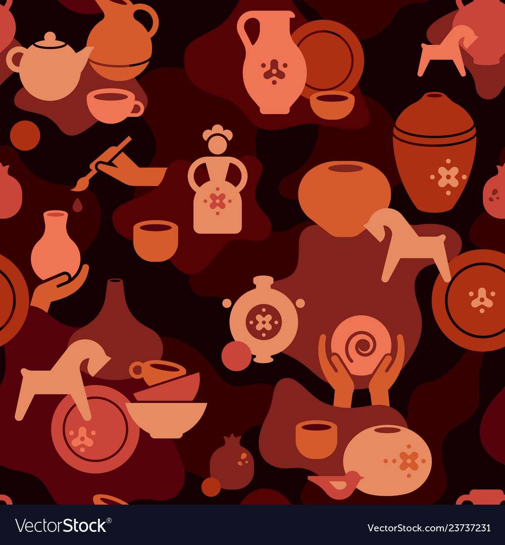 Seamless pottery pattern with vases and others vector image Seamless pottery pattern with vases and others