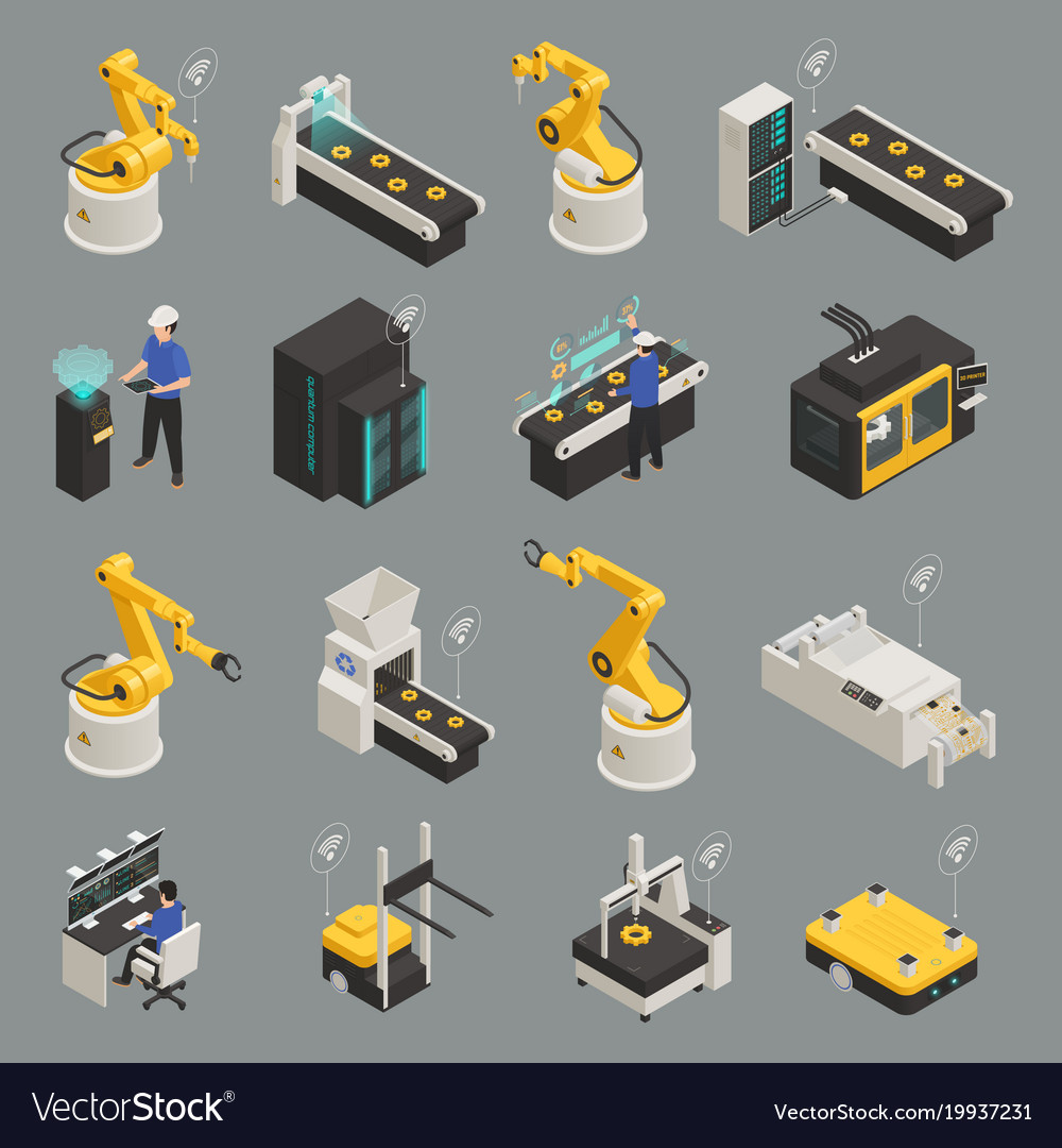 Smart industry isometric icons set Royalty Free Vector Image