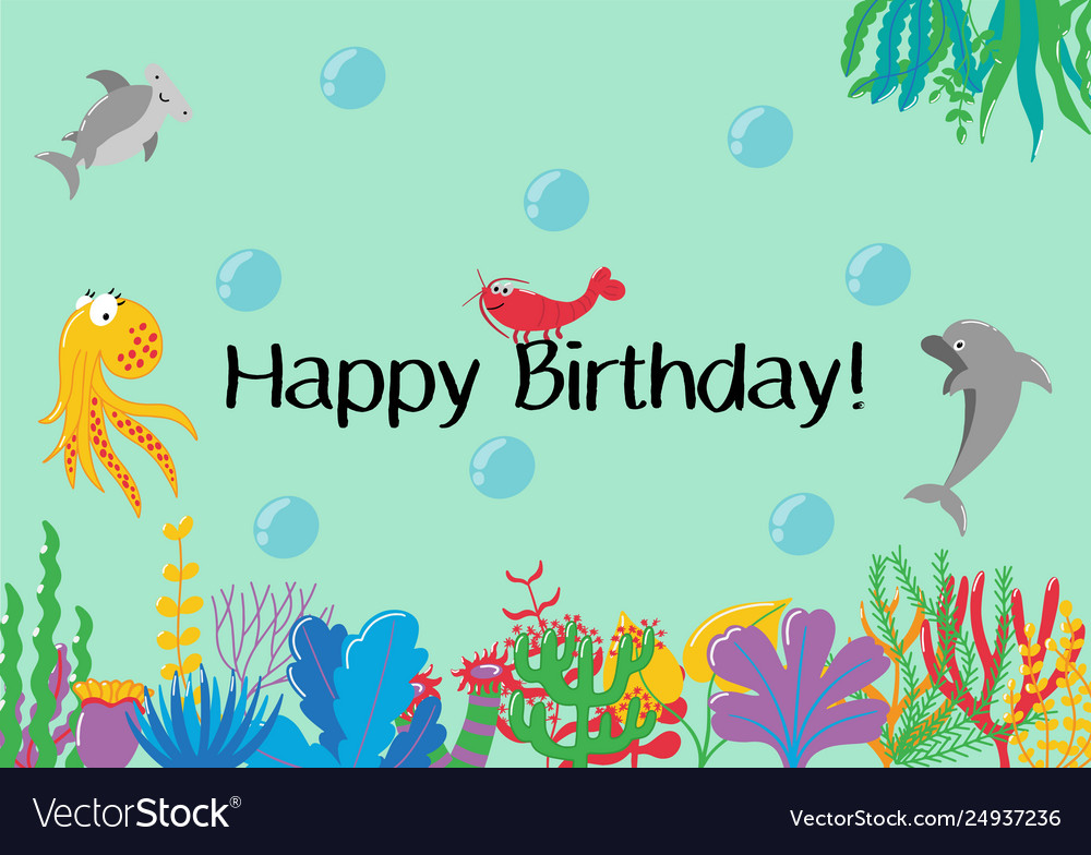 Birthday card in sea style Royalty Free Vector Image