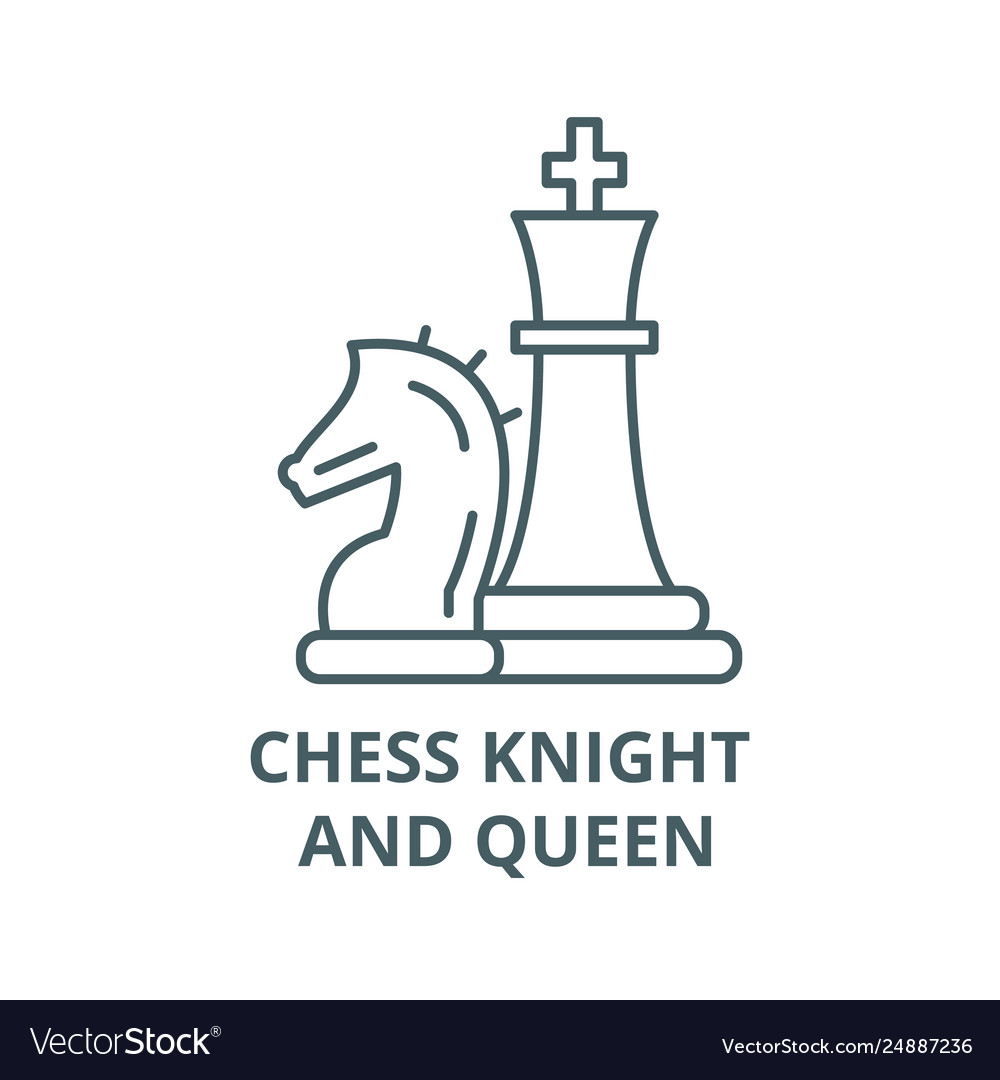 Chess pieces knight and queen line icon