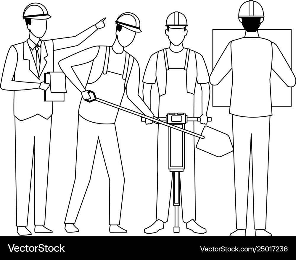 Construction workers workers tools in black Vector Image
