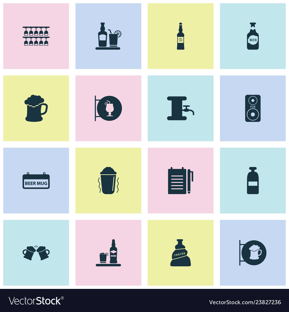 Drink icons set with vodka draught column