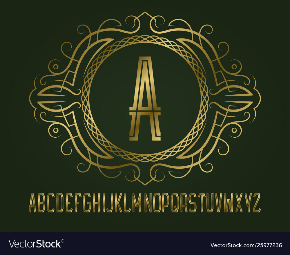 Golden monogram template in round patterned frame vector image Golden monogram template in round patterned frame