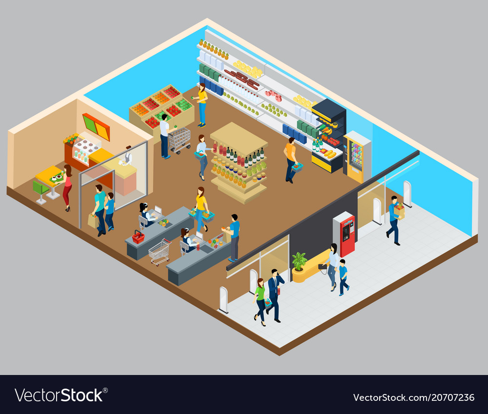 Download Grocery store isometric design concept Royalty Free Vector