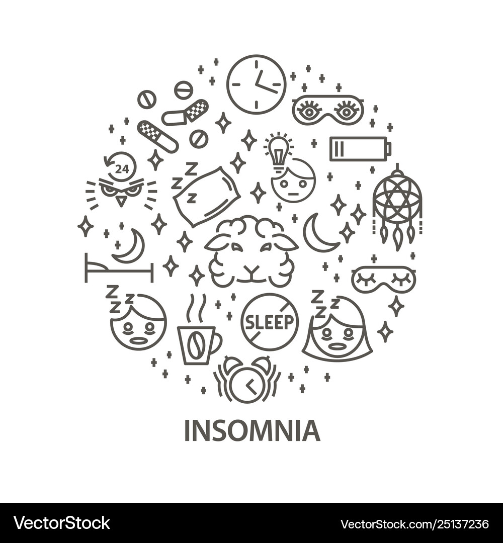 Insomnia Line Art Banner Royalty Free Vector Image
