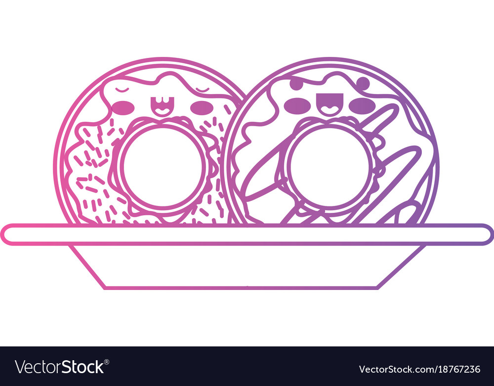 Kawaii donuts with cream glaze on dish in degraded