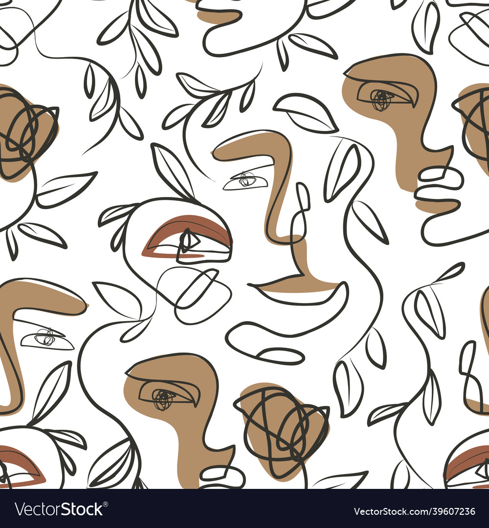 Minimal human face drawing scribbles leaves blob