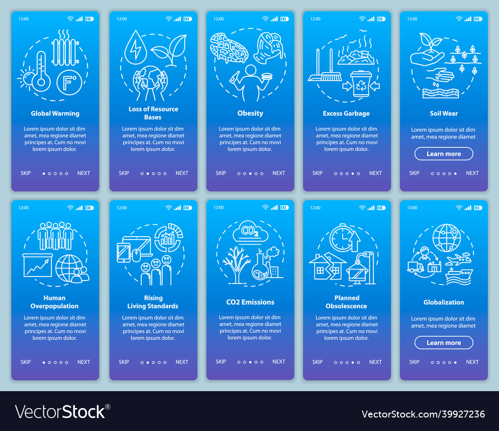 Overconsumption onboarding mobile app page screen vector image Overconsumption onboarding mobile app page screen