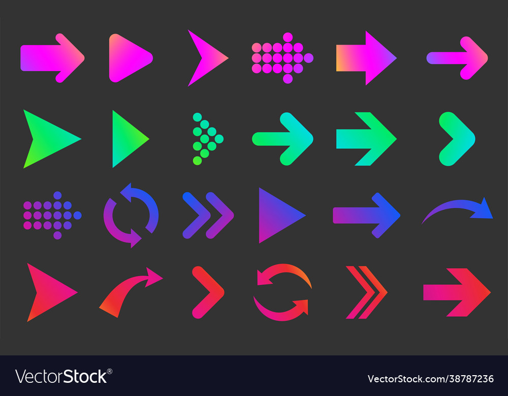 Set isolated bold gradient arrows