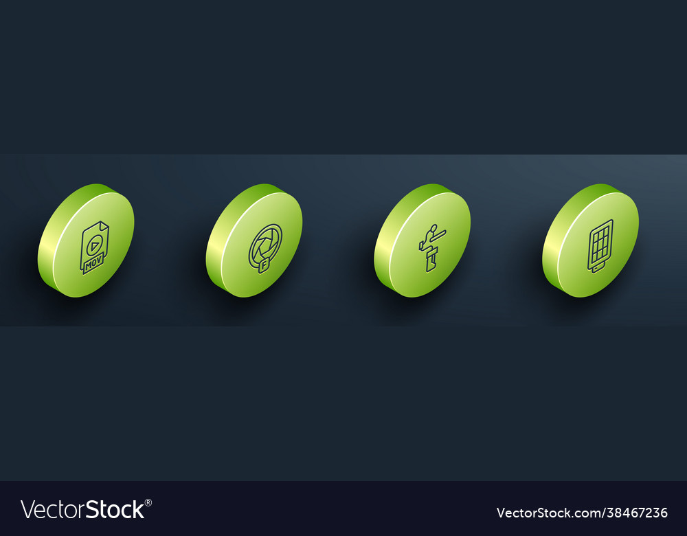 Set isometric line mov file document camera vector image Set isometric line mov file document camera