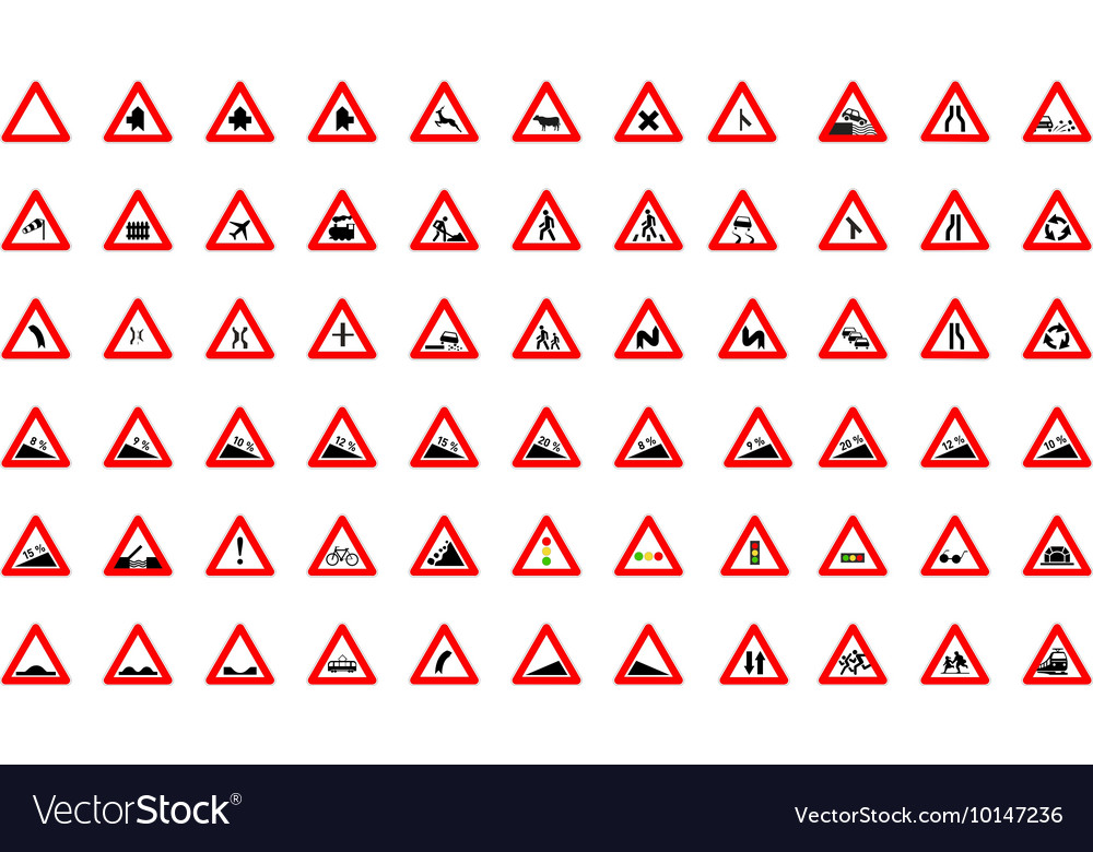 Road Warning Signs Set Triangular Yellow Symbols Vect 7903