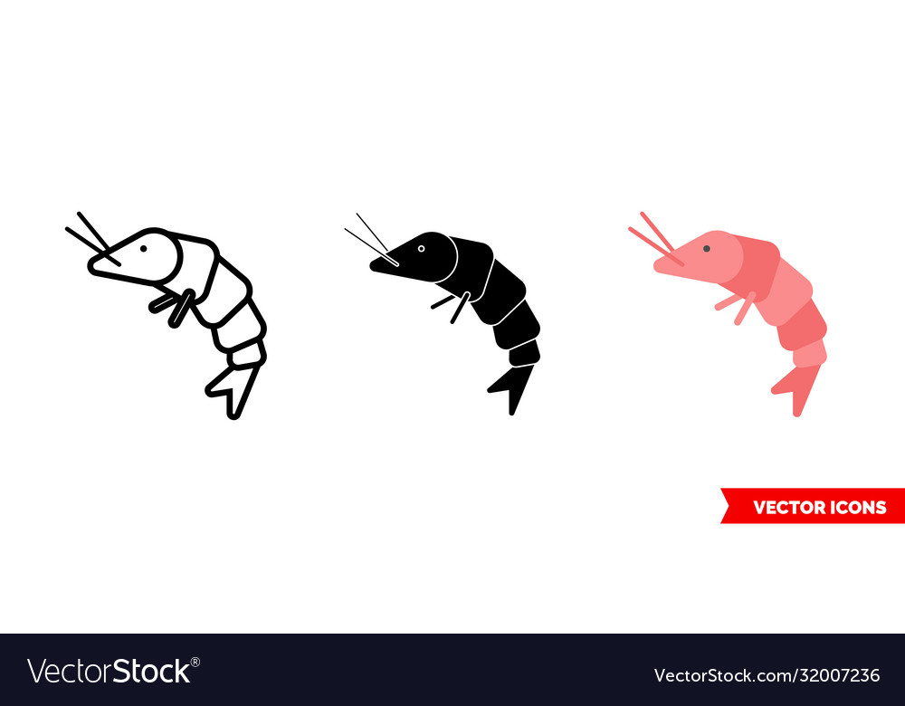 Shrimp icon 3 types isolated sign