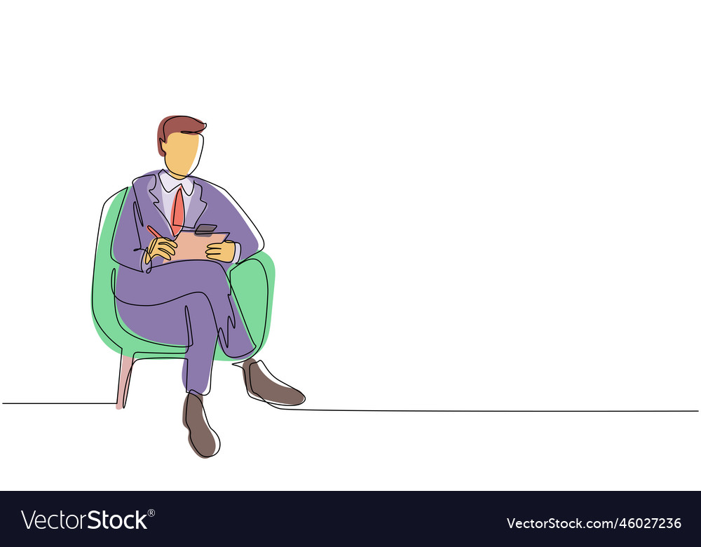 Single one line drawing young businessman