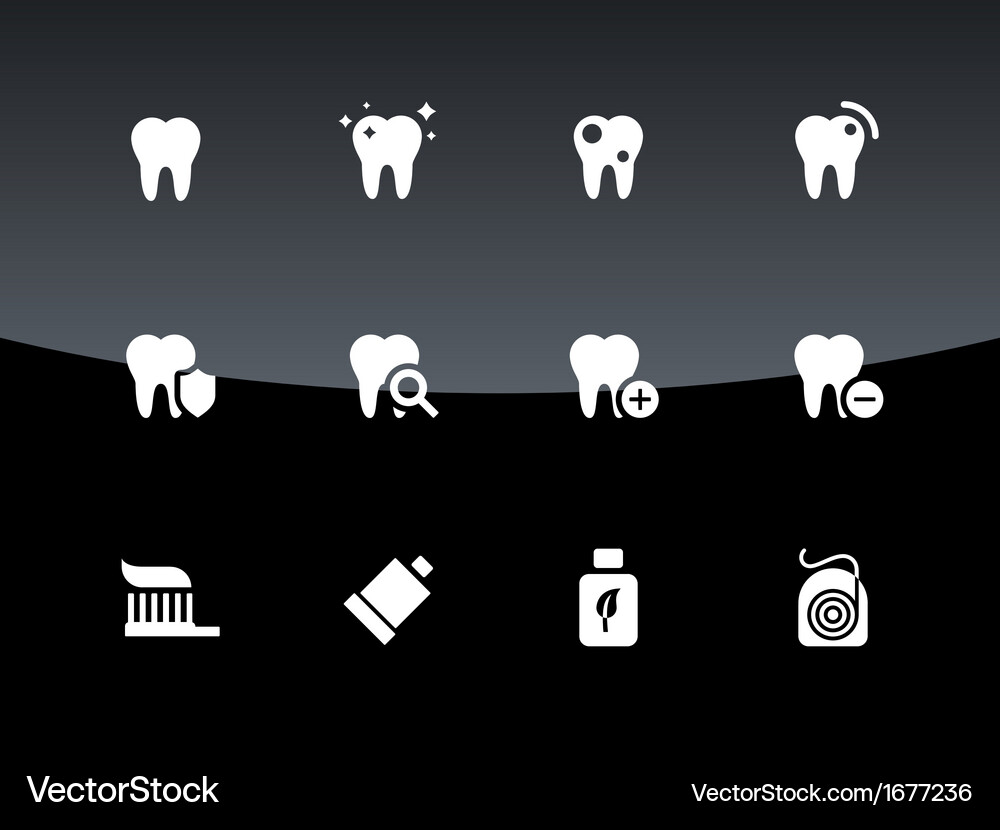 Tooth teeth icons on black background Royalty Free Vector