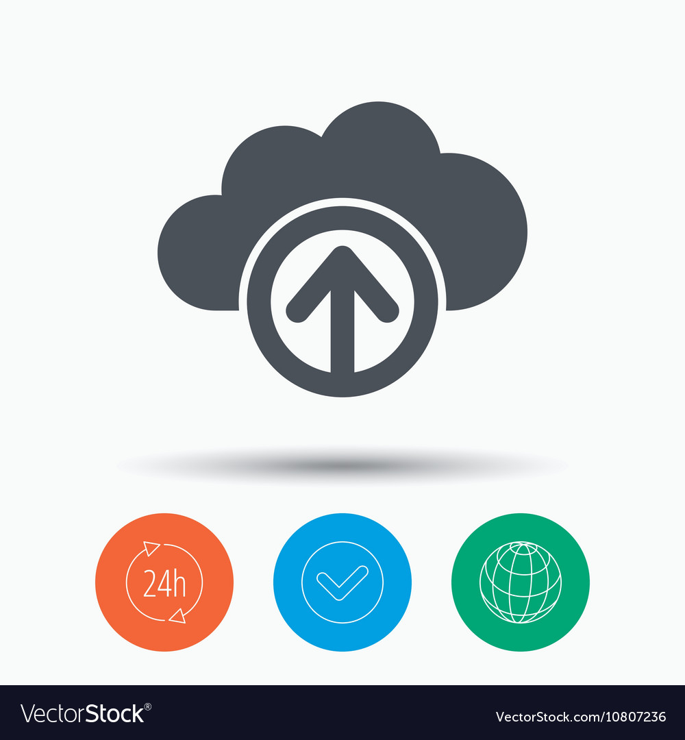 Upload from cloud icon data storage sign