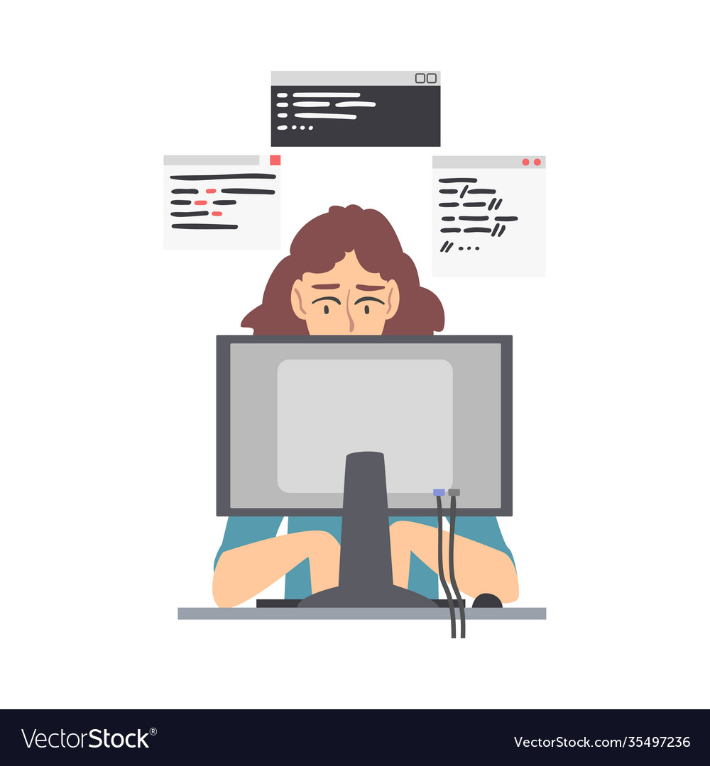 Woman web developer or programmer working in front vector image Woman web developer or programmer working in front