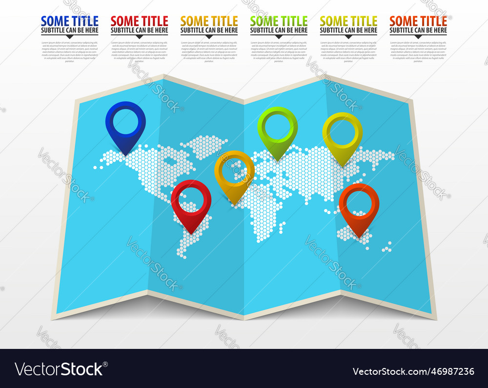 World map with pointer marks infographic template Vector Image World map with pointer marks infographic template