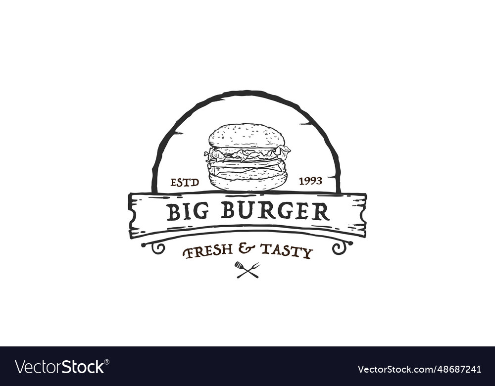 Burger stamp with circle line style logo design Vector Image